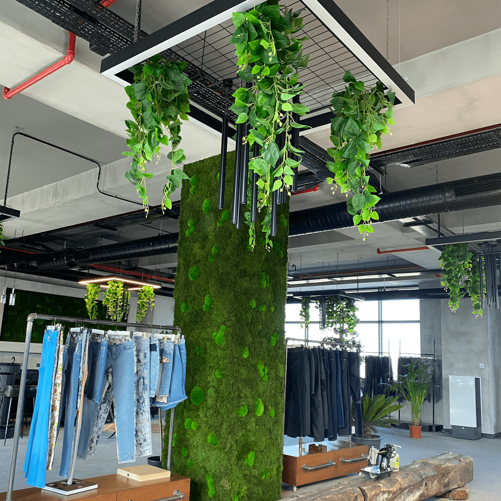 Lefaxx Tekstil iç mekan dikey bahçe ve yosun duvar detayı.